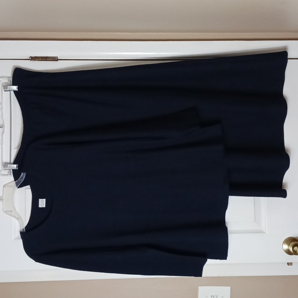 Eileen Fisher Navy Blue Vintage 2 Piece Set Shirt And Skirt 100% Wool Size M